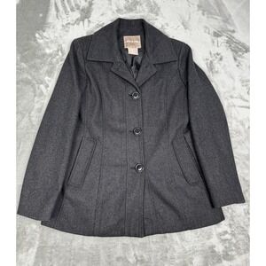 White Stag Wool Pea Coat Womens Medium M Button Charcoal Black Gray Jacket Y2K